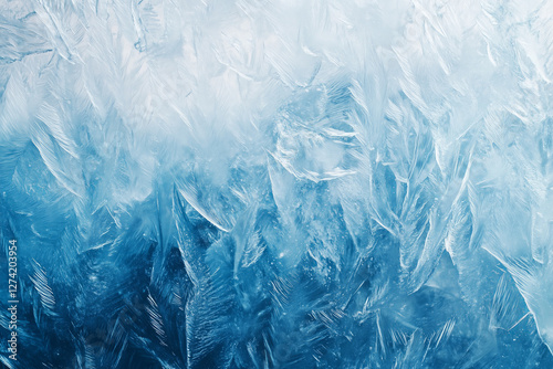 Wallpaper Mural Winter frost pattern on glass wallpaper, close up detail cold ice crystals winter background. Torontodigital.ca