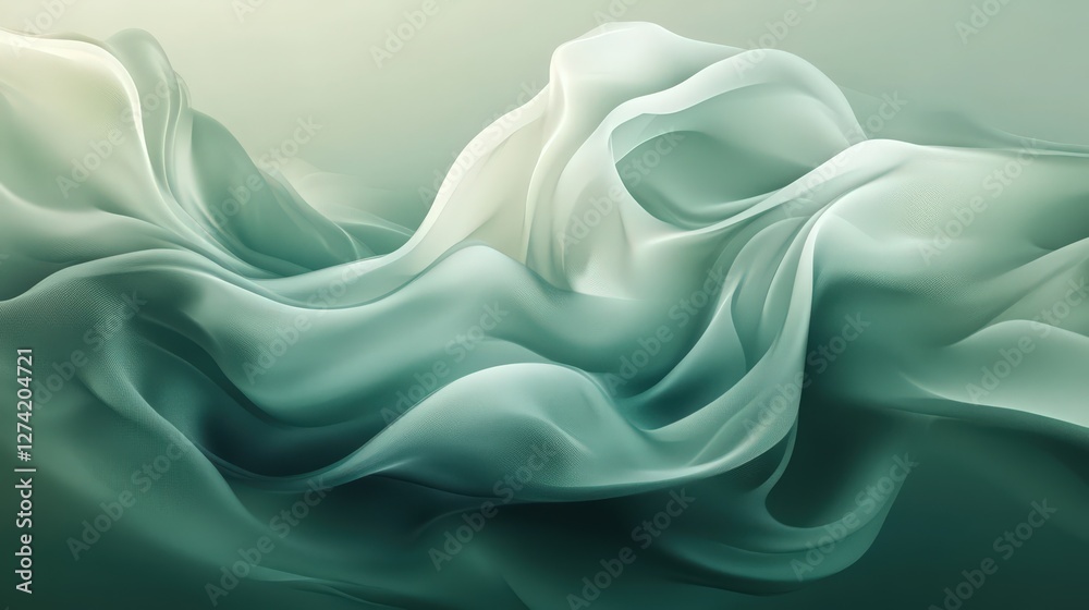 Fototapeta premium Serene Abstract Flowing Fabric Background with Soft Green and White Tones