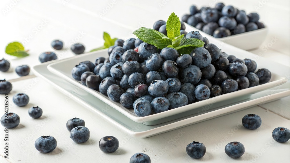 Fresh bilberries piled high on a minimalist square plate, fruit salad, , small bowl, fresh berries, tasty bilberries Fresh bilberries piled high on a minimalist square plate, fruit salad, , small bowl, fresh berries, tasty bilberries