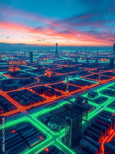 Captivating Neon Lights Over Urban City Landscape