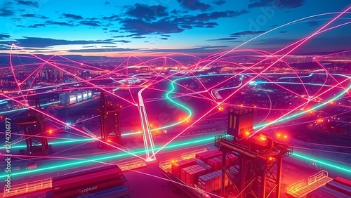 A Stunning Evening Display of Neon City Lights