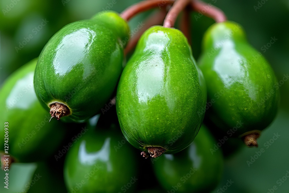 Close-up of Fresh Green Fruits Clustered Together on Branch Close-up of Fresh Green Fruits Clustered Together on Branch