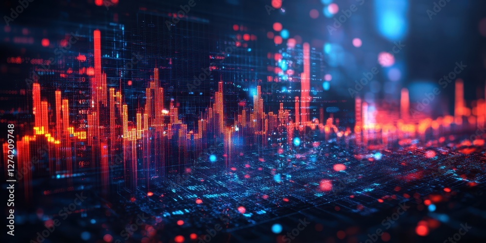 Digital landscape showcases colorful data visualization in a futuristic setting during nighttime Digital landscape showcases colorful data visualization in a futuristic setting during nighttime