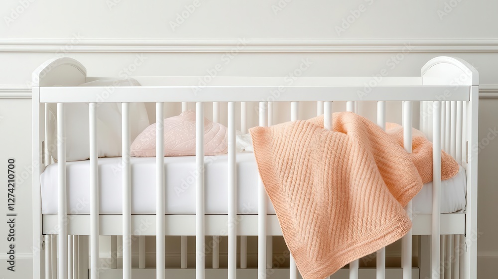Elegant nursery with a plush crib, pastel bedding, and fluffy blankets, offering a luxurious and cozy space Elegant nursery with a plush crib, pastel bedding, and fluffy blankets, offering a luxurious and cozy space