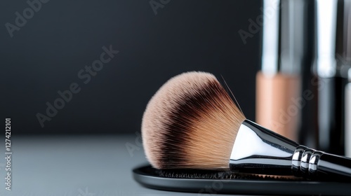 A beautifully arranged set of elegant makeup brushes on a modern surface, emphasizing the importance of artistry in beauty and personal care with a soft, aesthetically pleasing backdrop.