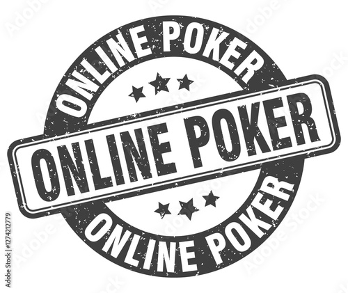 online poker stamp. online poker label. round grunge sign
