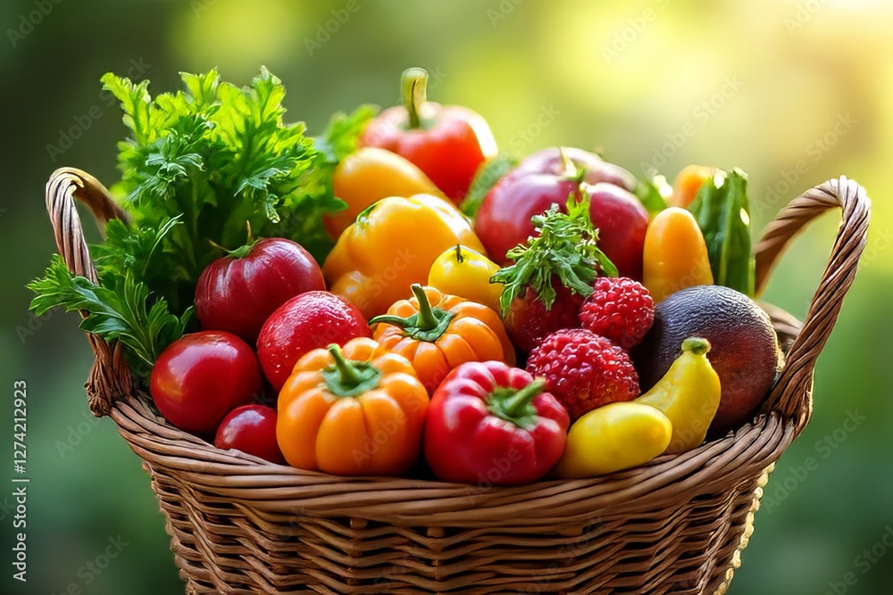 Colorful Basket of Fresh Fruits and Vegetables Colorful Basket of Fresh Fruits and Vegetables