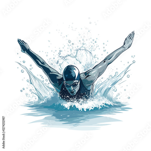 Swimming vector illustration. professional swimmer in competition swimming pool isolated vector style