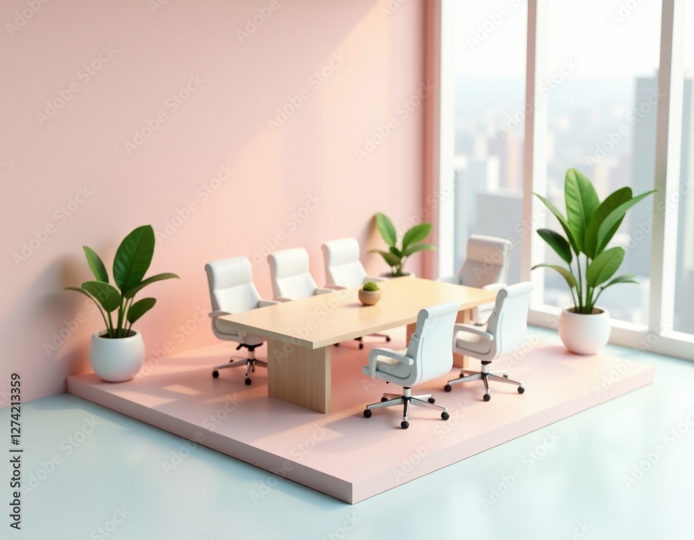 Fototapeta premium Minimalist Modern Office Meeting Room Interior Design - 3D Render
