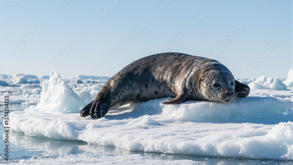 Obraz premium Majestic leopard seal on ice floe ready to dive