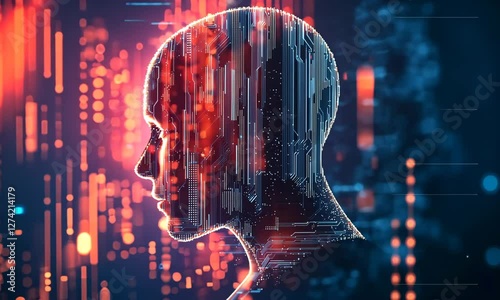 Wallpaper Mural Abstract Digital Head Profile with Red and Blue Data Stream Background Torontodigital.ca