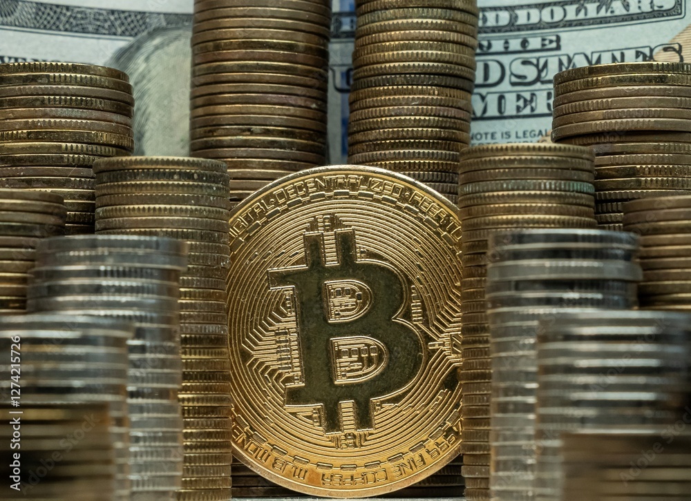 Koncepcja inwestowania, gromadzenia funduszy online bitcoin, transfer krypto waluty.