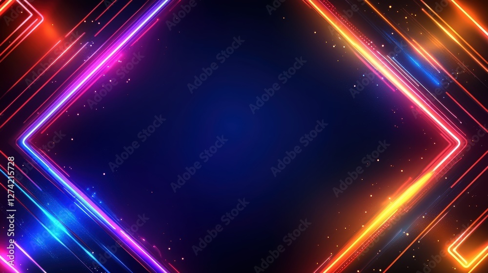 Fototapeta premium Vibrant neon light patterns with bold colors create a stunning visual effect. Ideal for backgrounds, presentations, or digital art projects seeking an energetic touch.