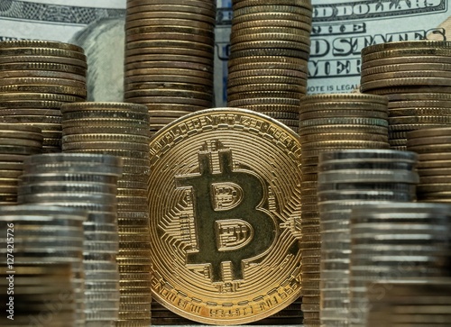 Obraz na płótnie Koncepcja inwestowania, gromadzenia funduszy online bitcoin, transfer krypto waluty. w salonie