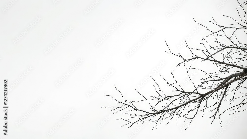 Fototapeta premium bare branches of a Christmas tree stretch out from an empty white table, , empty table, christmas tree branches