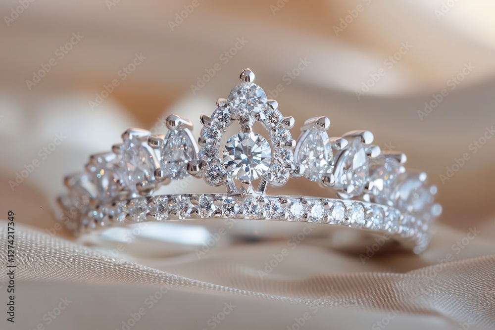 Elegant golden crown adorned with sparkling diamonds displayed in a velvet-lined box, showcasing exquisite craftsmanship and luxury suitable for special occasions Elegant golden crown adorned with sparkling diamonds displayed in a velvet-lined box, showcasing exquisite craftsmanship and luxury suitable for special occasions
