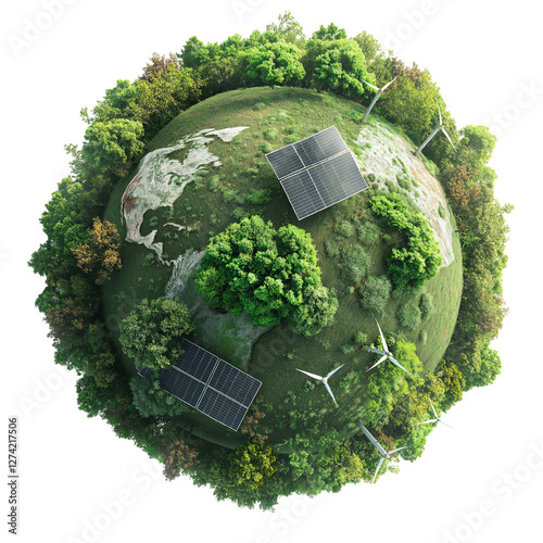 Miniature Earth with Wind Turbine png isolated on transparent background