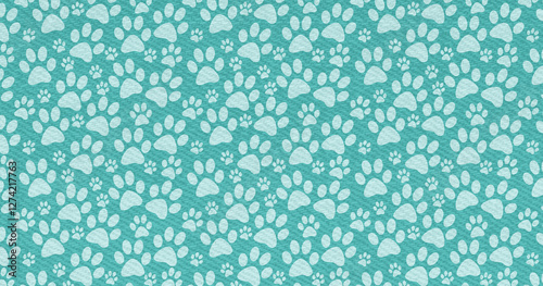 Illustration teal puppy dog paw print background