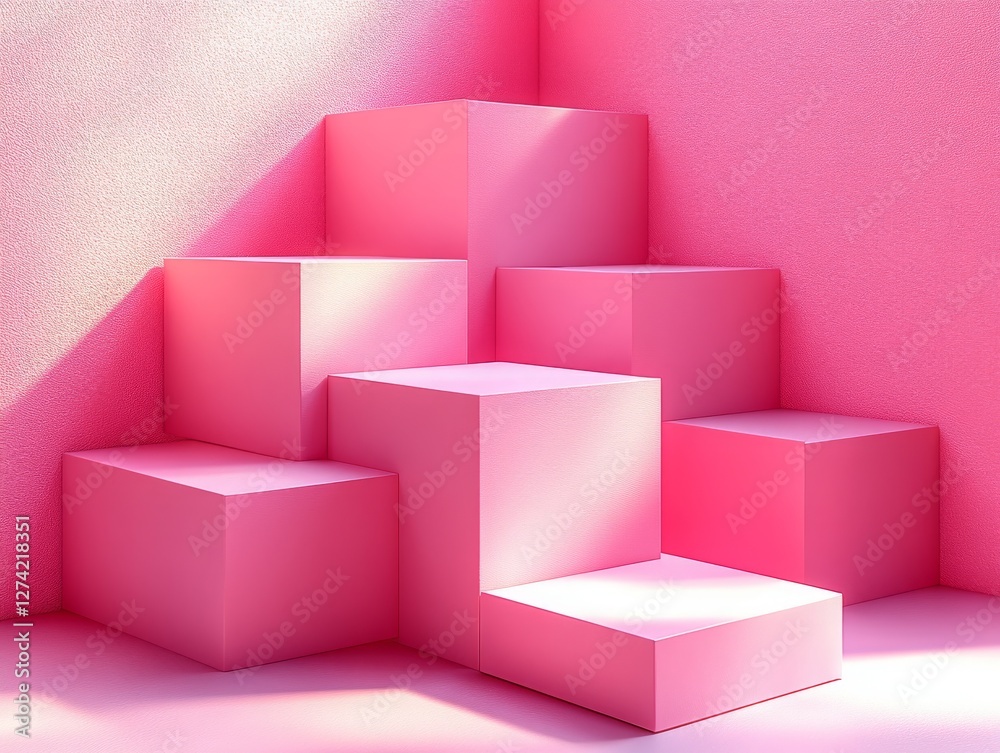 Abstract Pink Cube Display: Minimalist Product Showcase Podium for Modern Presentations and Creative Marketing Campaigns, Featuring Geometric Shapes and Soft Lighting. Abstract Pink Cube Display: Minimalist Product Showcase Podium for Modern Presentations and Creative Marketing Campaigns, Featuring Geometric Shapes and Soft Lighting.