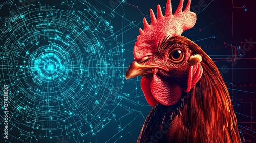 Futuristic Rooster with Digital Technology Background photo