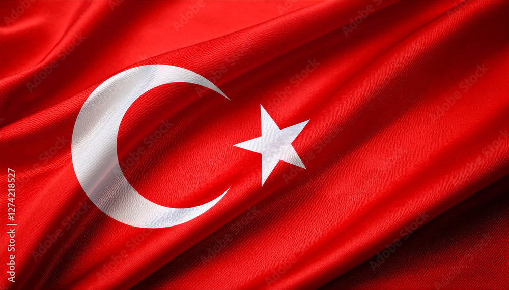 Obraz premium Turkey national flag with realistic fabric texture and smooth folds waving in the wind.