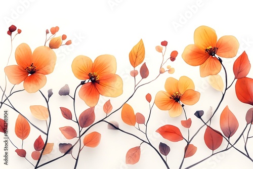 Autumn floral border, white background