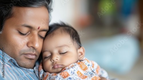 Indian Mother Watching Her Child Sleep Peacefully in Gentle Calmness