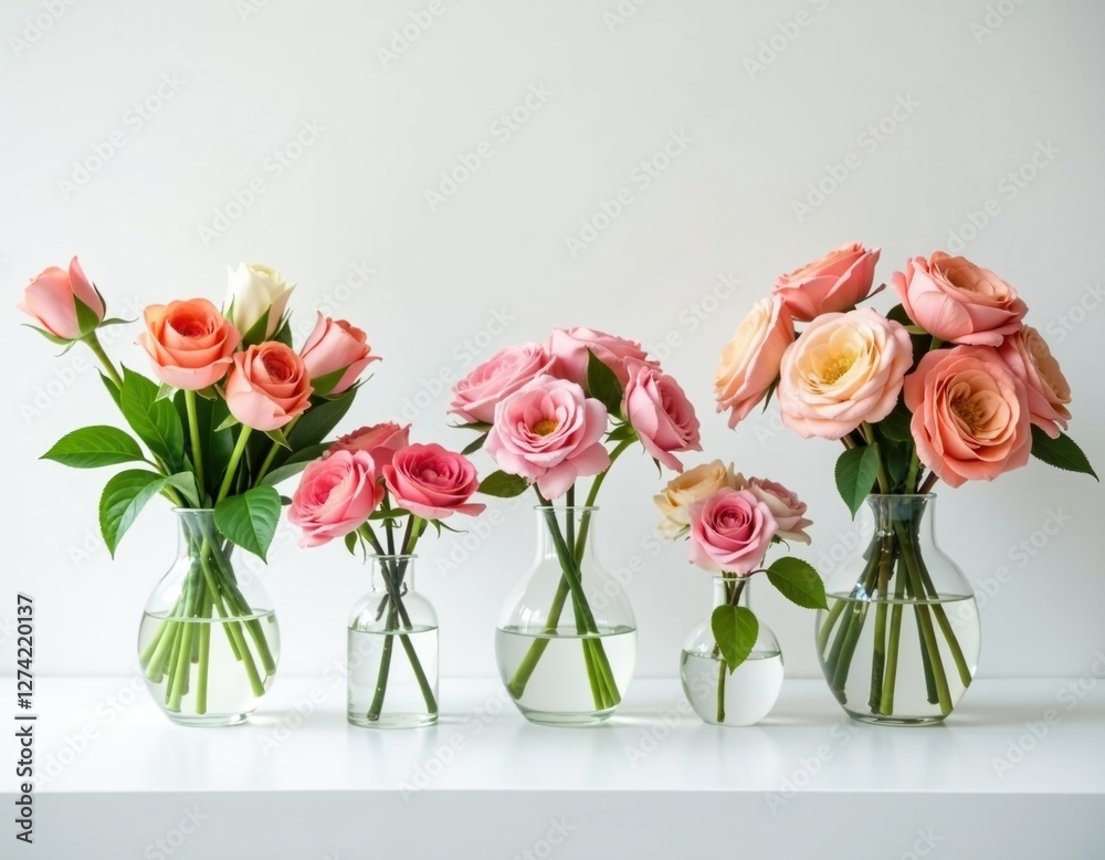 Obraz premium Pink and Peach Roses in Glass Vases - Elegant Floral Arrangement