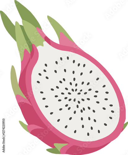 Dragon Fruit Pitaya – Exotic Tropical Superfood, Vibrant Pink Skin, White Flesh with Black Seeds, Healthy Nutrition and Fresh Organic Produce Illustration