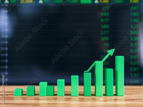 Green bar charts showing fluctuating growth and positive trends in eco investing, symbolizing sustainability and profit, green, fluctuating, stock market
