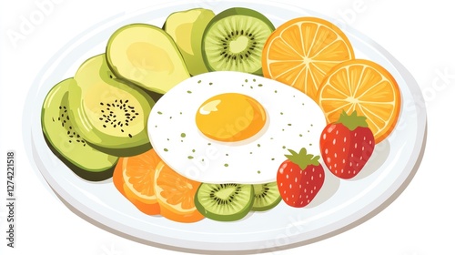 Healthy breakfast plate with fruit and egg photo