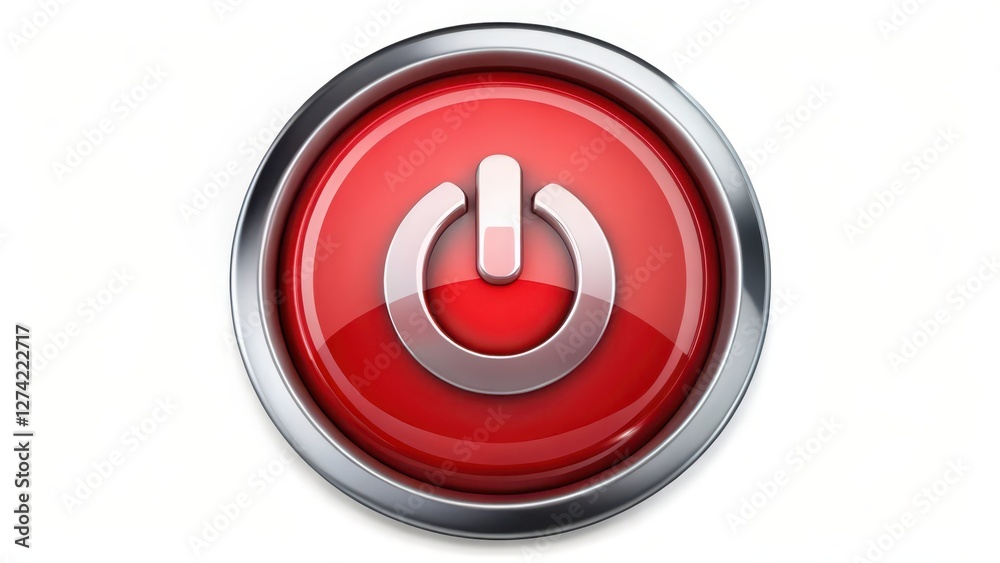 Red Power Button Icon on White Background Red Power Button Icon on White Background