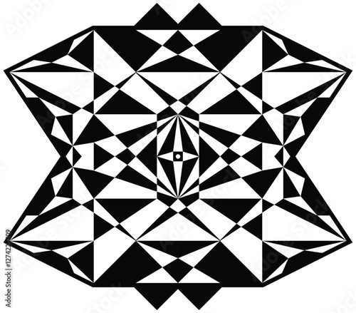 Geometric mystical pentagram. Yantra crystal sacred pattern of overlapping triangles. Mandalas black and white vector illustration
