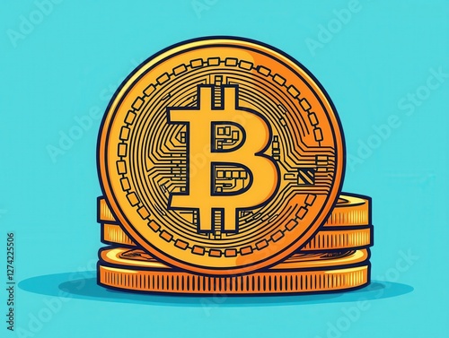 Flat vector of a single Bitcoin coin with simple shading, easytouse digital asset illustration photo