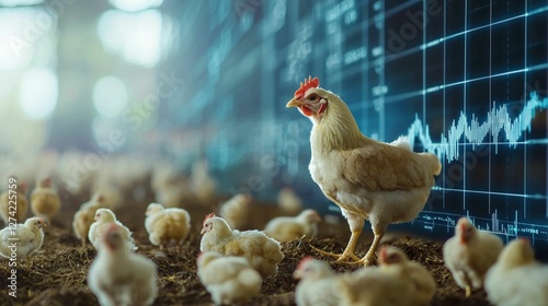 Chicken on Farm with Data Analysis Background Display