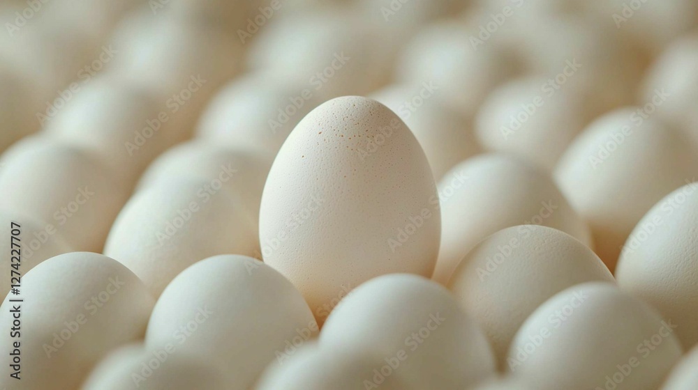 Unique Egg Standing Out Among Many White Eggs In Cluster Unique Egg Standing Out Among Many White Eggs In Cluster