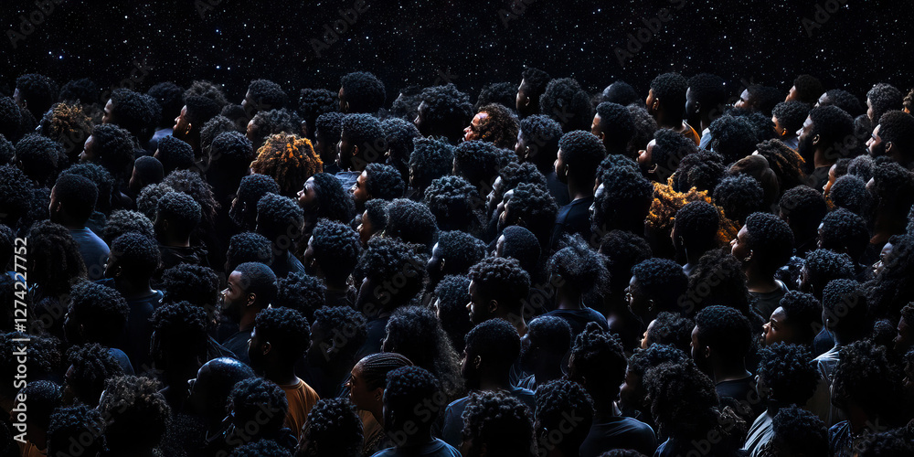 Obraz premium Overhead View of Crowd Gazing at Simulated Night Sky