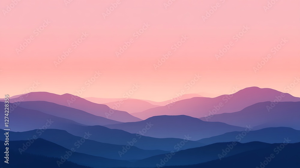 Fototapeta premium Serene Pink And Blue Mountain Range Silhouette