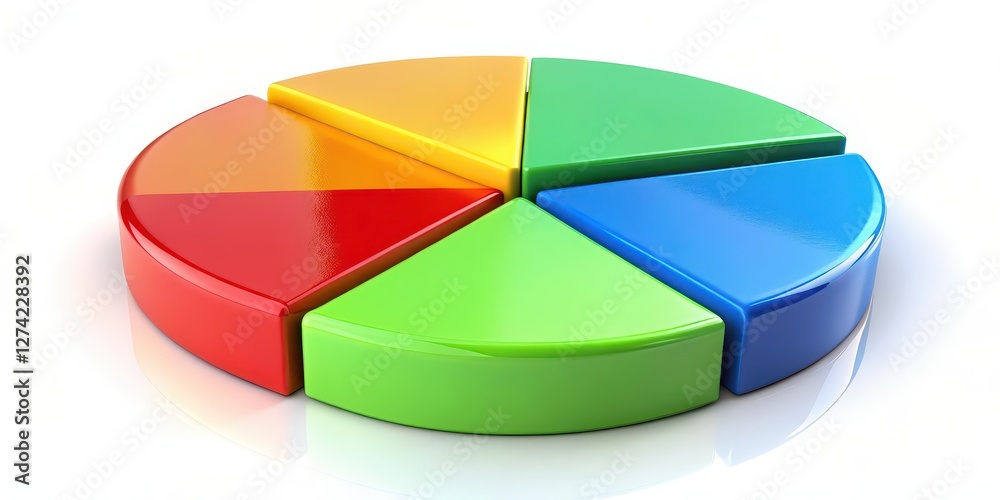 Obraz premium 3D Pie Chart, Six Segments, Color-Coded, White Background