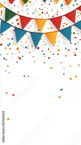 Colorful Confetti and Triangle Flags Celebrating a Festive Party Atmosphere with Bright and Joyful Decorations