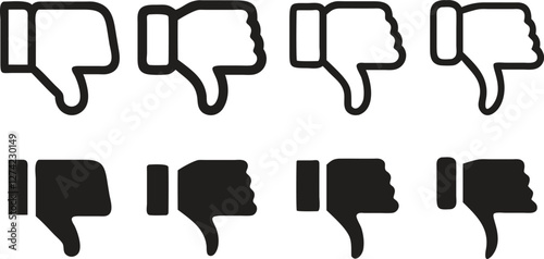 Thumb down, icon set, dislike symbol, vector illustration