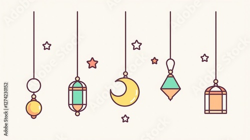 Simple - lined hanging decorative illustrations in various shapes for festive or decorative use. photo