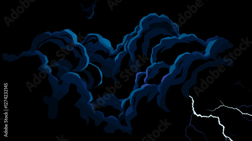 Dark storm clouds with lightning in a stylized digital illustration