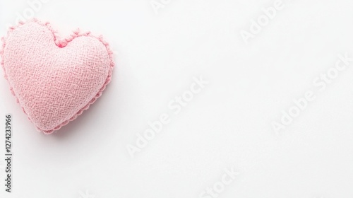 Soft pink fabric heart decor on white background for romantic decor and crafts