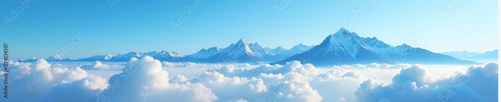Blue sky with high altitude stratus cloud layer and a majestic mountain range, mountain ranges, high altitude, soft focus Blue sky with high altitude stratus cloud layer and a majestic mountain range, mountain ranges, high altitude, soft focus