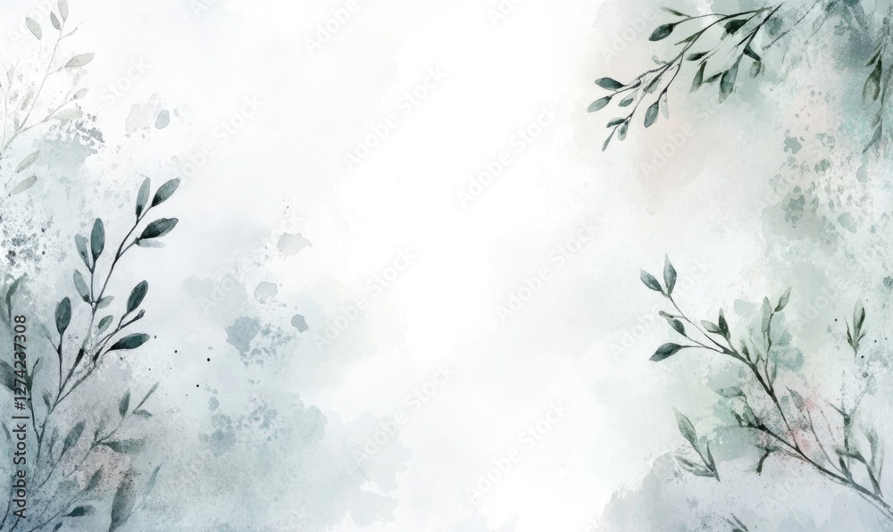 A watercolor painting of leaves and branches with a white background A watercolor painting of leaves and branches with a white background
