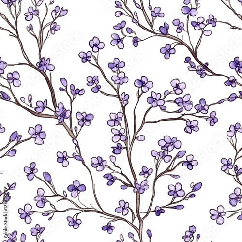 Wallpaper Mural Delicate purple blossoms watercolor floral pattern gentle spring beauty Torontodigital.ca