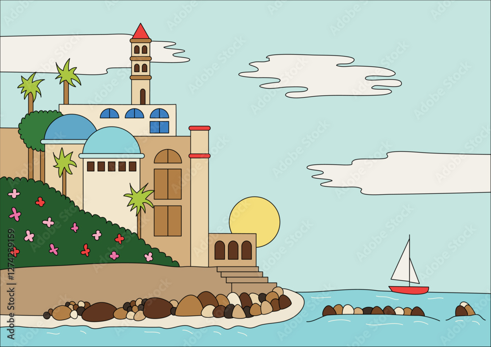 City on a Cliff and Sea View