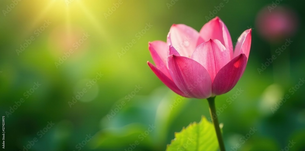 Delicate pink petals unfolding in morning dew, greenery, tree Delicate pink petals unfolding in morning dew, greenery, tree