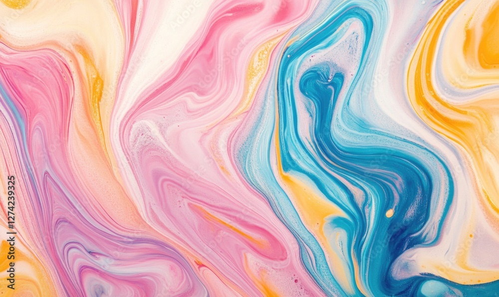 A colorful swirl of paint with pink, yellow, and blue colors A colorful swirl of paint with pink, yellow, and blue colors